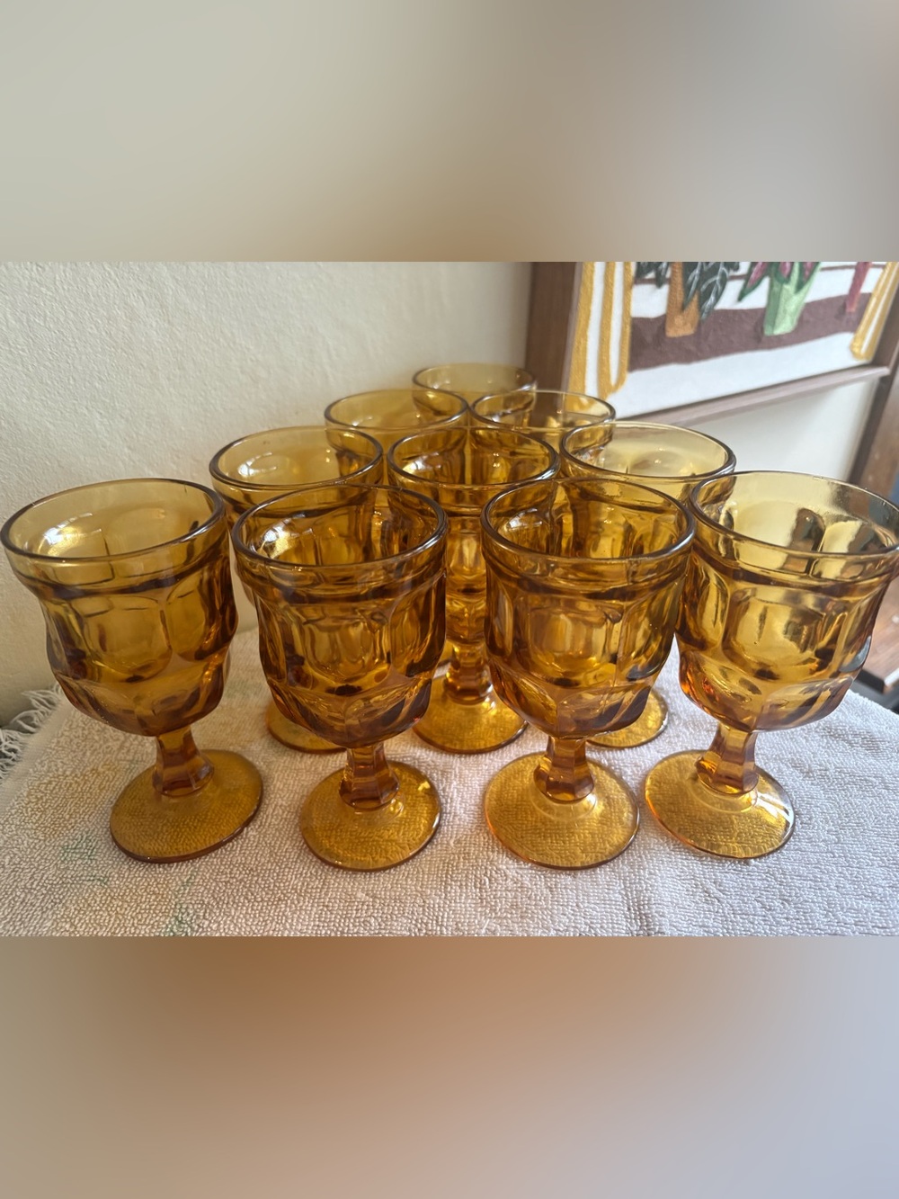 Vintage Amber Glass Goblets Set – Libbey Ashburton Pattern (Set of 10)